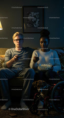 Relaxed Couple Watching TV with Dog in Cozy Living Room