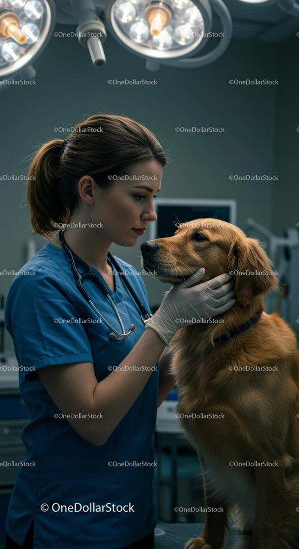 Weterynarz badający Golden Retrievera w klinice (11 zdjęć)