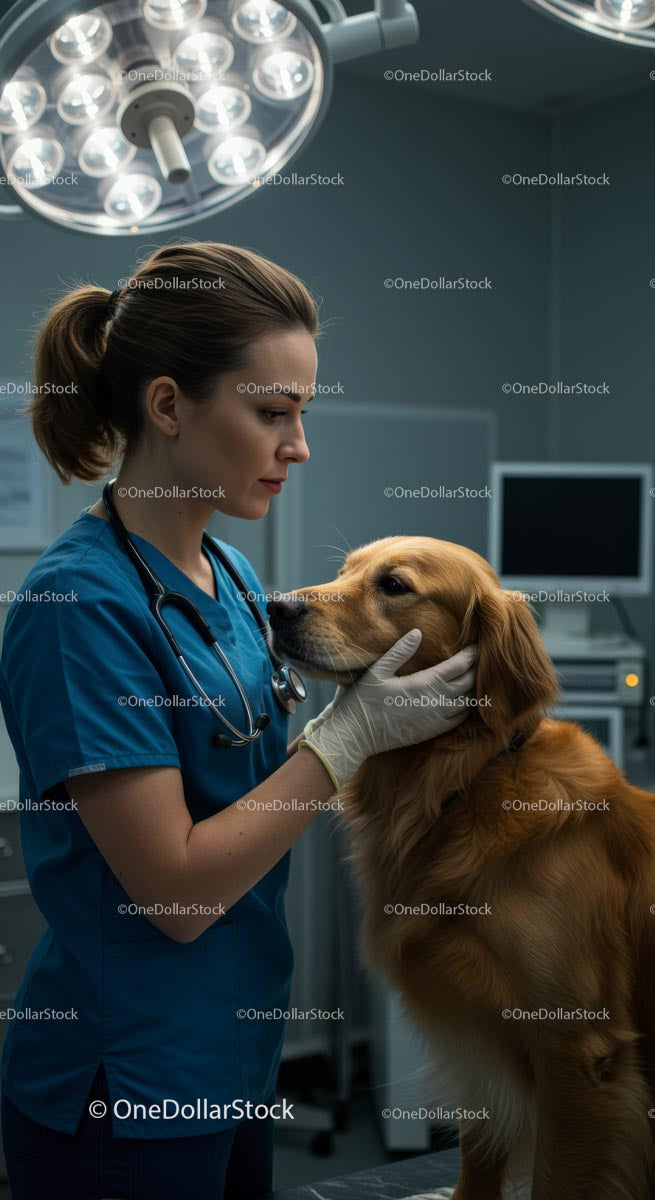 Veterinarian Examining Golden Retriever in Clinic