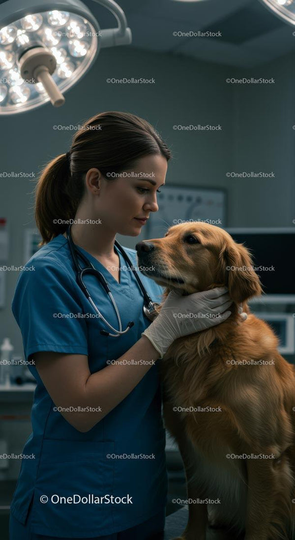 Veterinarian Examining a Golden Retriever in Clinic