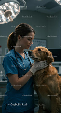 Veterinarian Examining Golden Retriever in Clinic