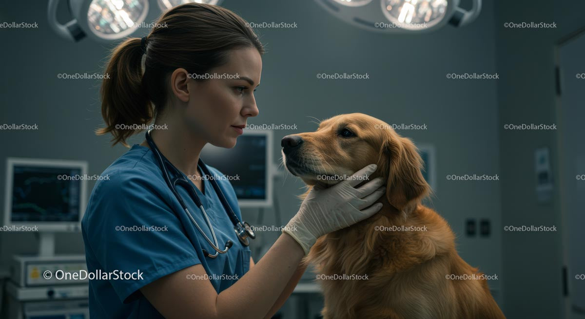 Veterinarian Examining Golden Retriever in Clinic