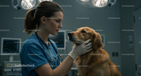 Veterinarian Examining Golden Retriever in Clinic