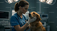 Veterinarian Examining Golden Retriever in Clinic