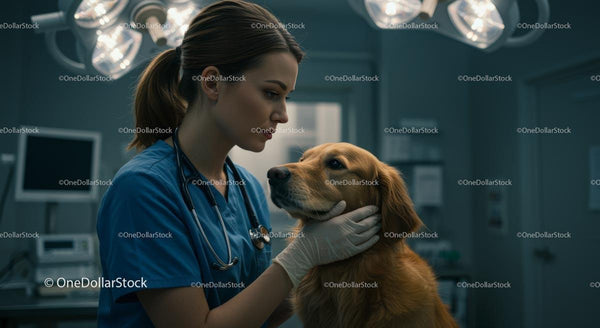 Weterynarz opiekujący się Golden Retrieverem w klinice