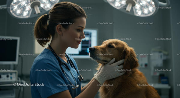 Weterynarz badający Golden Retrievera w klinice