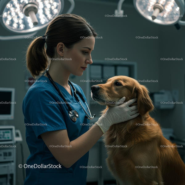 Weterynarz dbający o Golden Retrievera w klinice