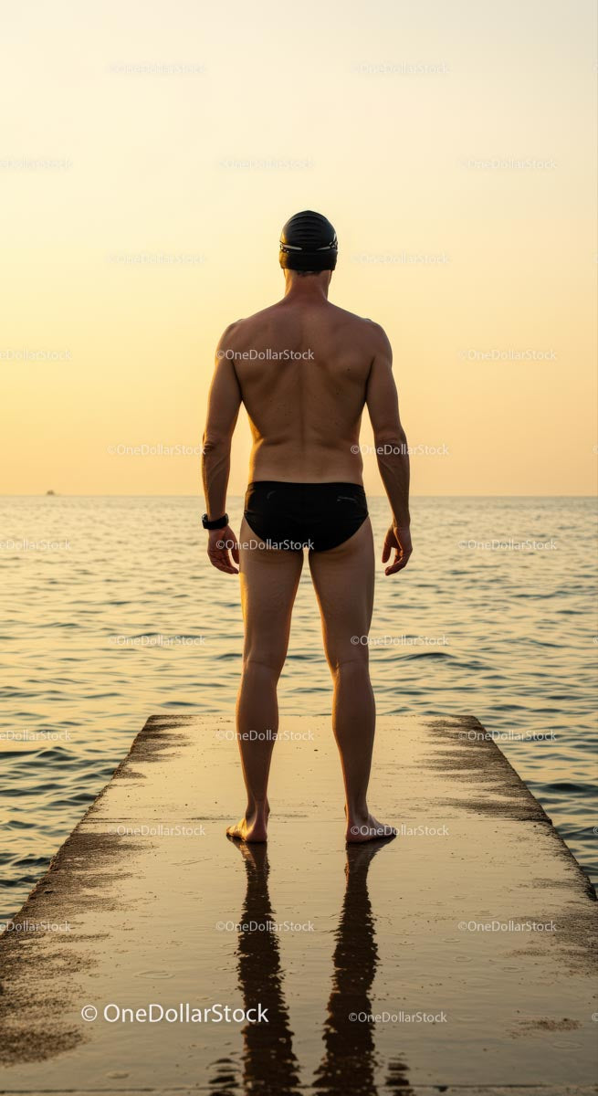 Swimmer Contemplating the Ocean at Sunset