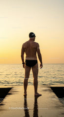 Silhouette of Swimmer at Sunset by the Ocean