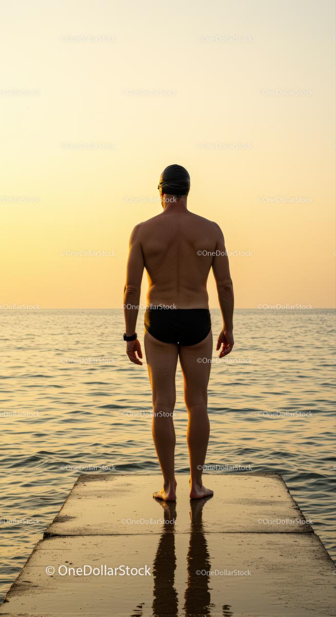 Man Contemplating Ocean at Sunset on a Pier