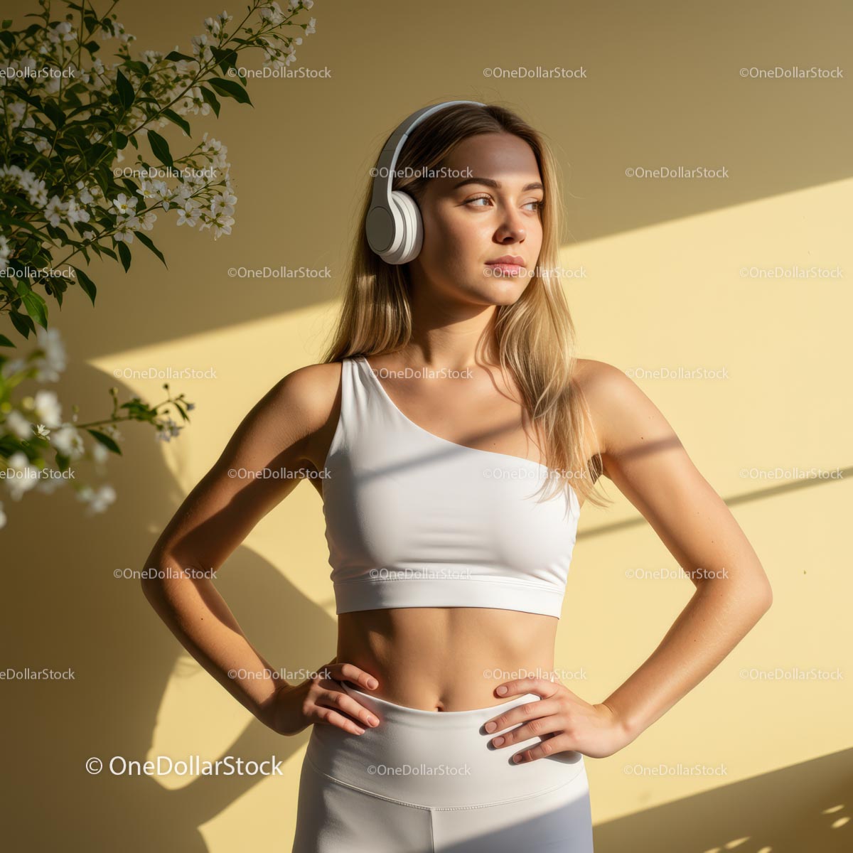 Young Woman in White Workout Outfit Enjoys Sunshine