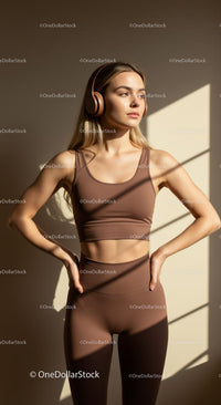 Woman in Brown Sportswear Enjoying Sunlight Indoors