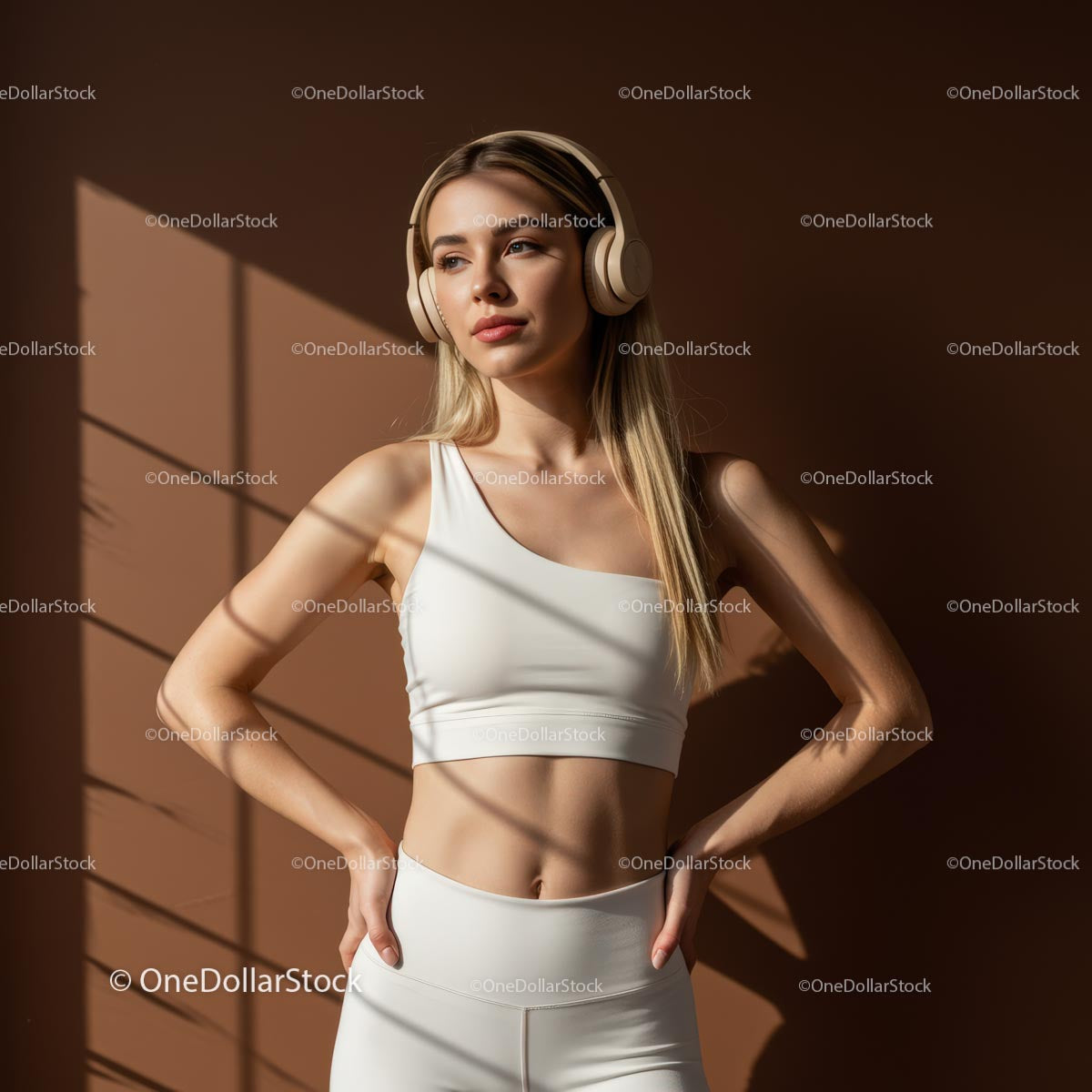 Woman in White Outfit Relaxing with Headphones