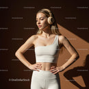 Sporty Woman Enjoying Music in Stylish Activewear