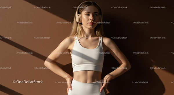 Confident Woman in Activewear with Headphones in Sunlight
