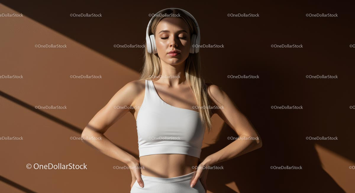 Woman Meditating with Headphones in Sunlit Room