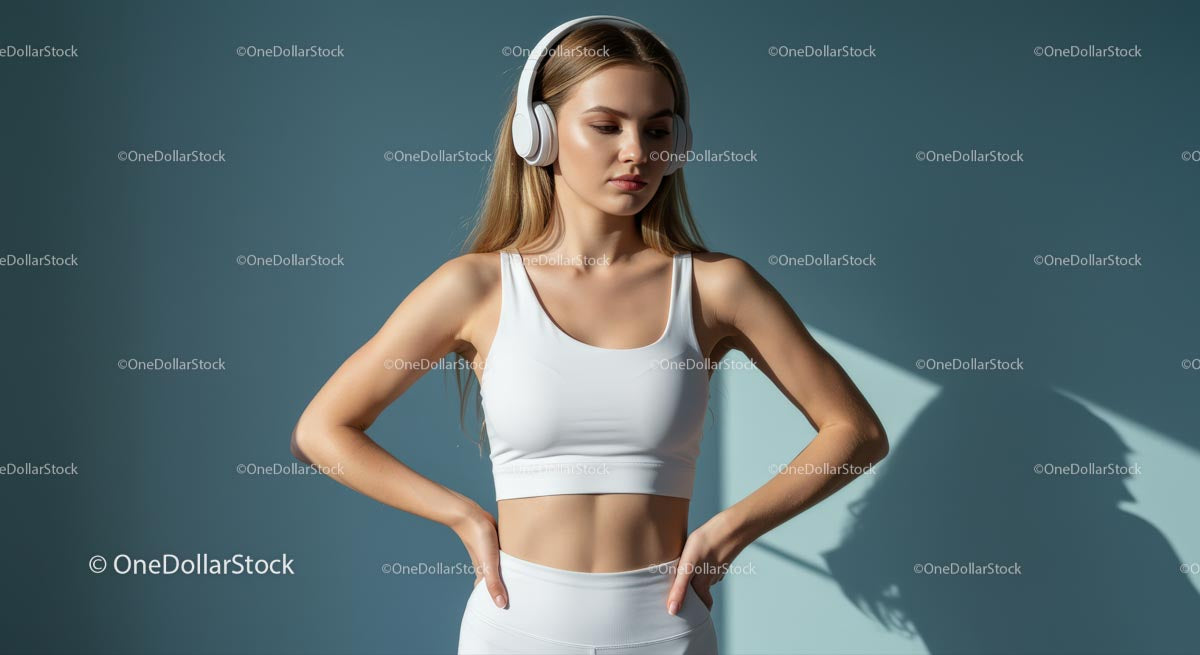 Focused Woman Wearing White Sportswear and Headphones