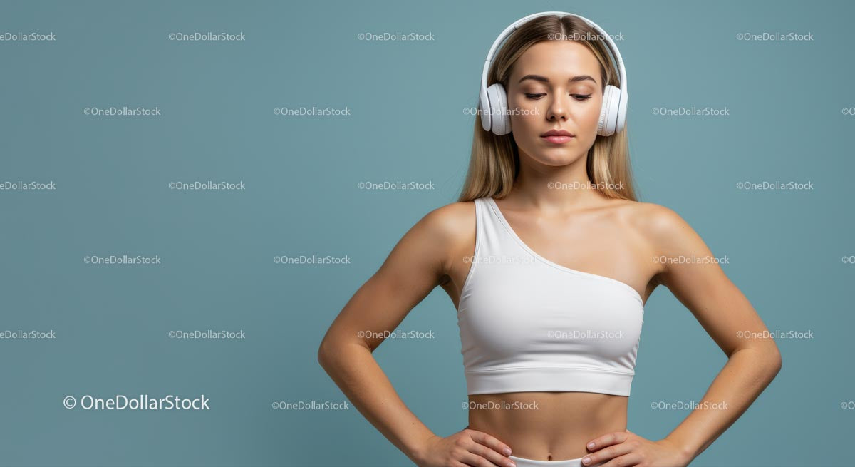 Woman Listening to Music in White Crop Top