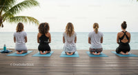 Women Practicing Yoga on a Tranquil Beachfront