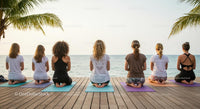 Women Practicing Yoga on Tropical Beach at Sunset