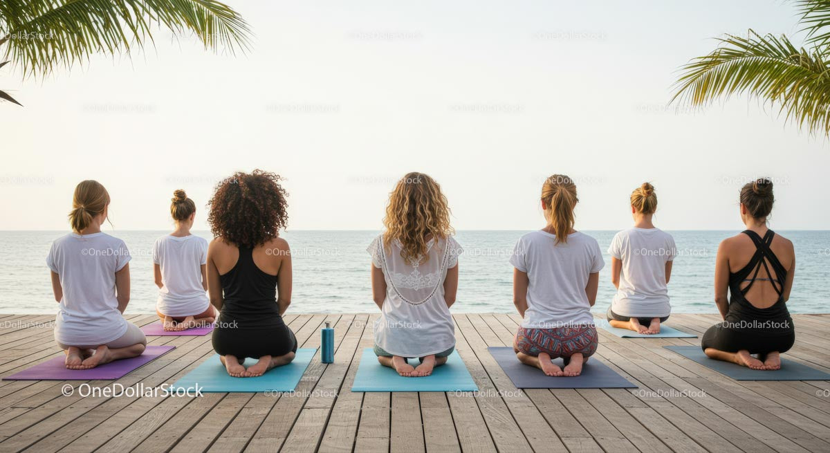 Group Yoga Session by the Ocean