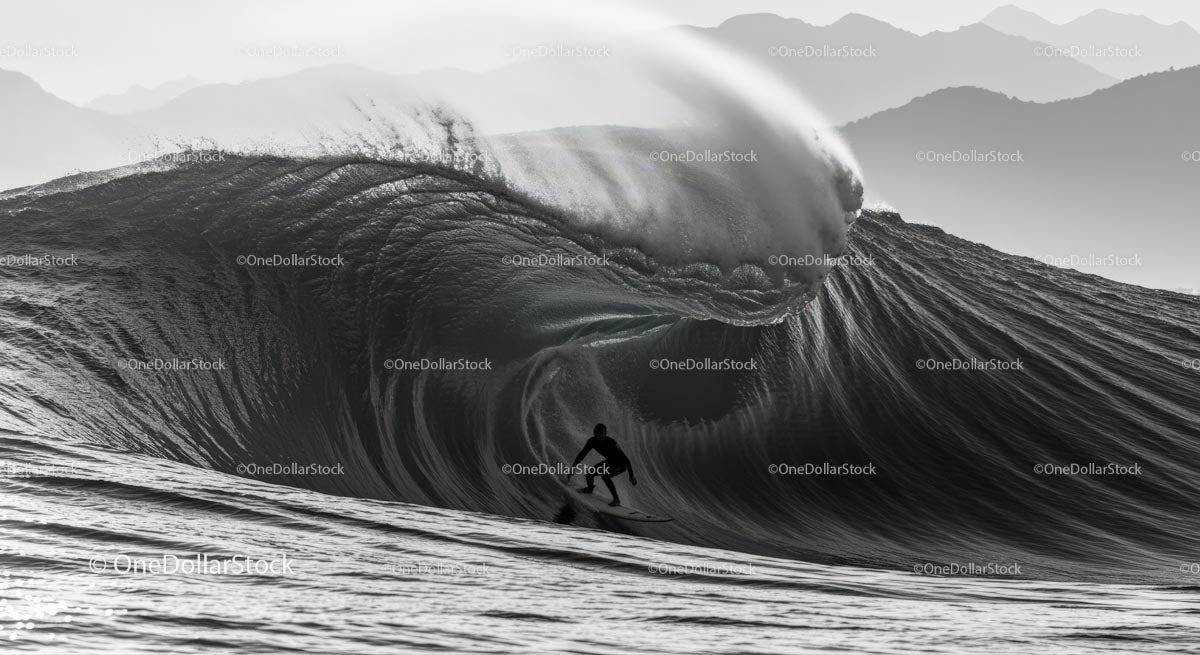 Surfer Brave Huge Ocean Wave Tunnel
