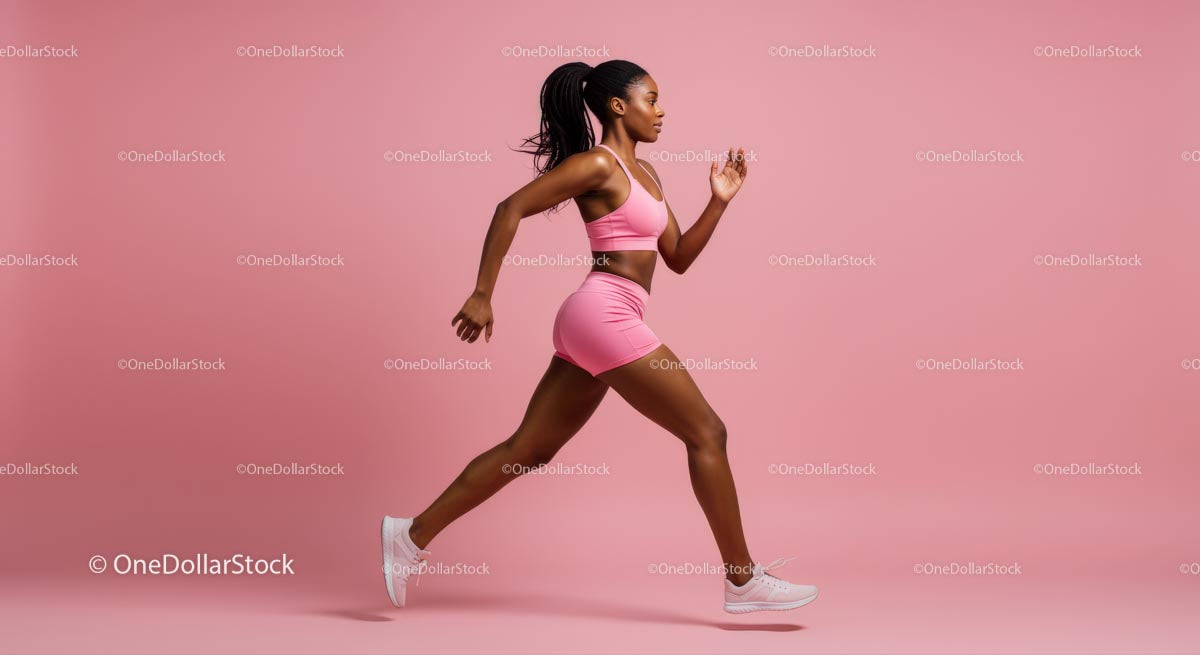 Active Woman Running in Pink Sportswear