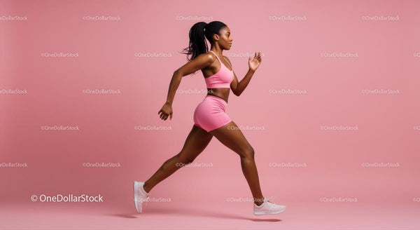Active Woman Running in Pink Sportswear