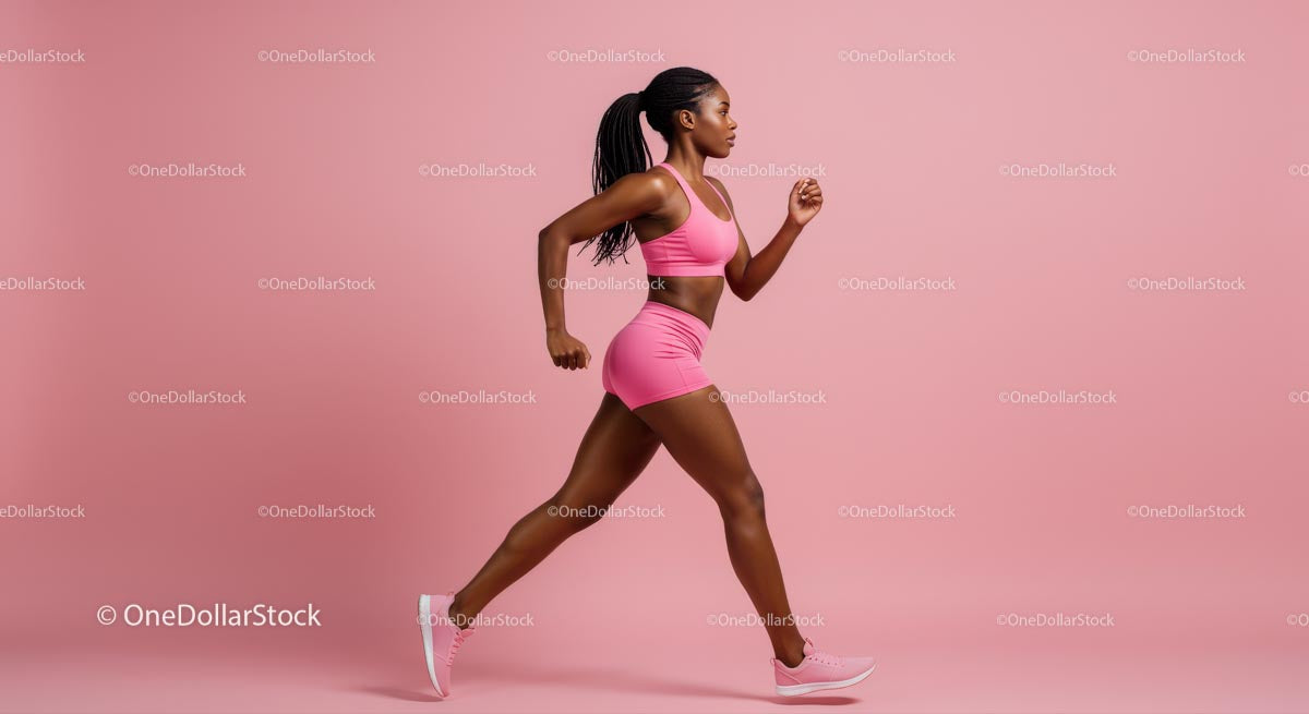 Athletic Woman Running in Pink Sportswear Indoors