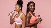 Active Women in Pink Sportswear Hydrating After Workout