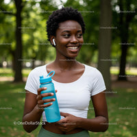 Smiling Woman with Sports Bottle in a Sunny Park