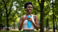 Woman Enjoying Outdoor Workout with Blue Water Bottle