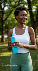 Smiling Woman with Sports Bottle in Green Park