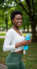 Smiling Woman Enjoying Outdoor Workout with Water Bottle