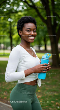 Smiling Woman Enjoying Outdoor Workout with Water Bottle