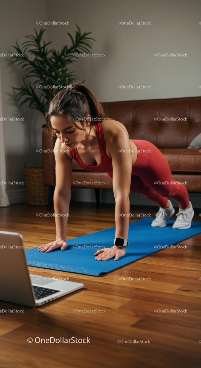Woman Practicing Plank Exercise in Modern Home Setting