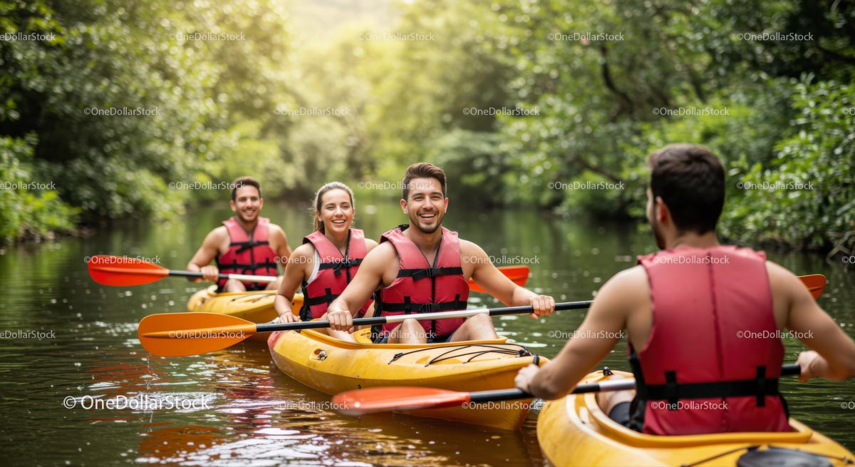 Group Enjoying a Kayaking Trip on a Scenic River