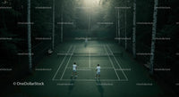 Tennis Match Amidst Serene Forest Setting