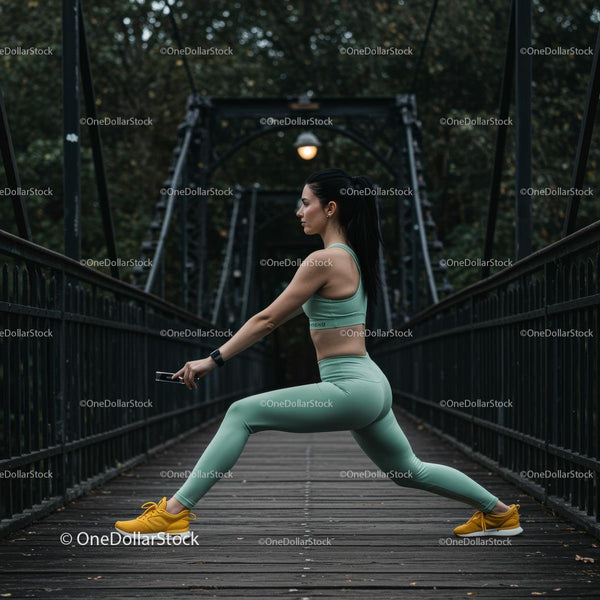 Woman Stretching on a Bridge in Sportswear
