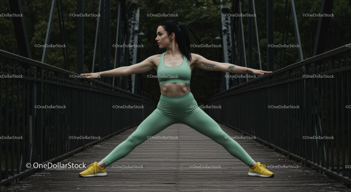 Woman Practicing Yoga on a Bridge in Nature