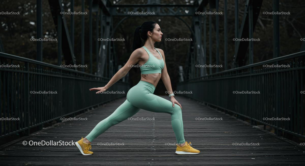 Athletic Woman Practicing Yoga on a Scenic Bridge