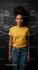 Confident Woman in Yellow Shirt with Empowering Chalk Art