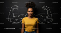 Confident Woman in Yellow T-Shirt with Chalk Muscles