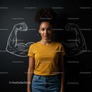 Confident Woman with Chalkboard Muscle Art