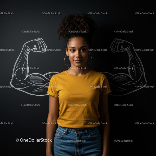 Confident Woman with Chalkboard Muscle Art