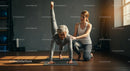 Senior Woman Practicing Yoga with Instructor Support