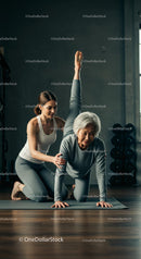 Senior Woman Practicing Yoga with Instructor Support