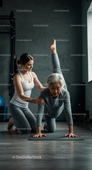 Personal Trainer Assisting Senior Woman in Yoga Pose