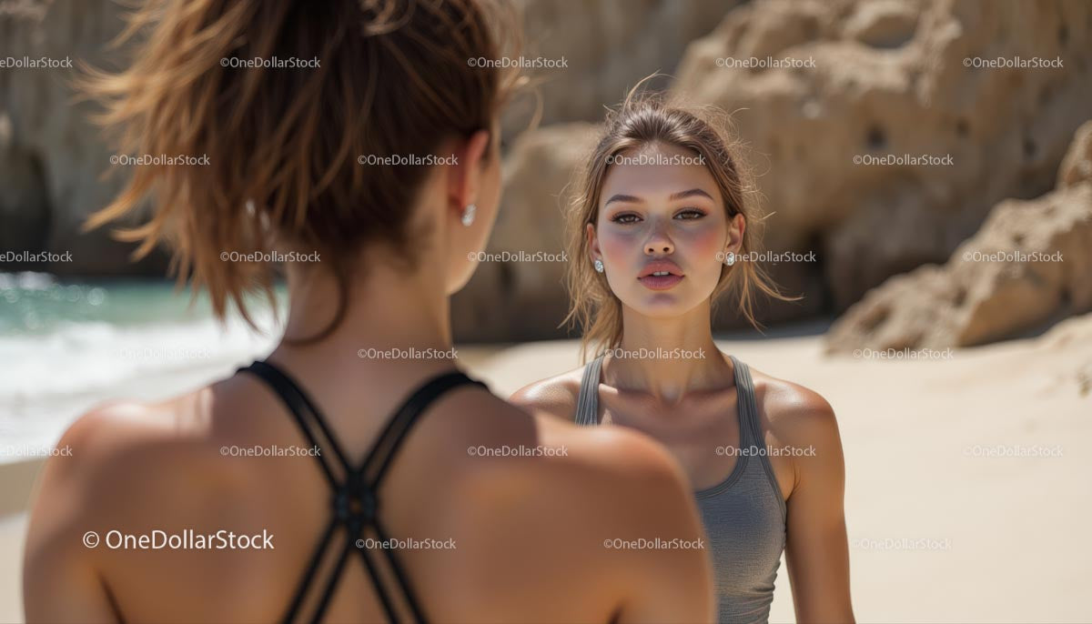 Two Women Enjoying a Workout on a Sunny Beach Day
