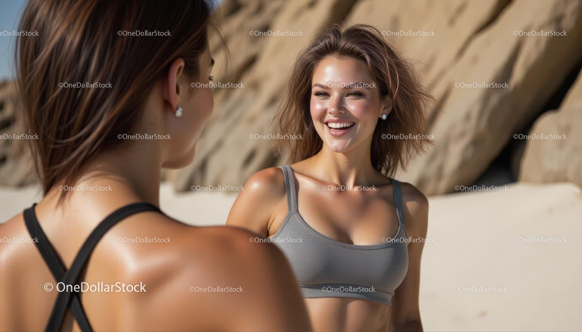 Two Happy Women Enjoying a Sunny Day at the Beach